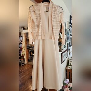 Calvin Klein Soft Pink Sleeveless Dress With Sheer Striped Cardigan